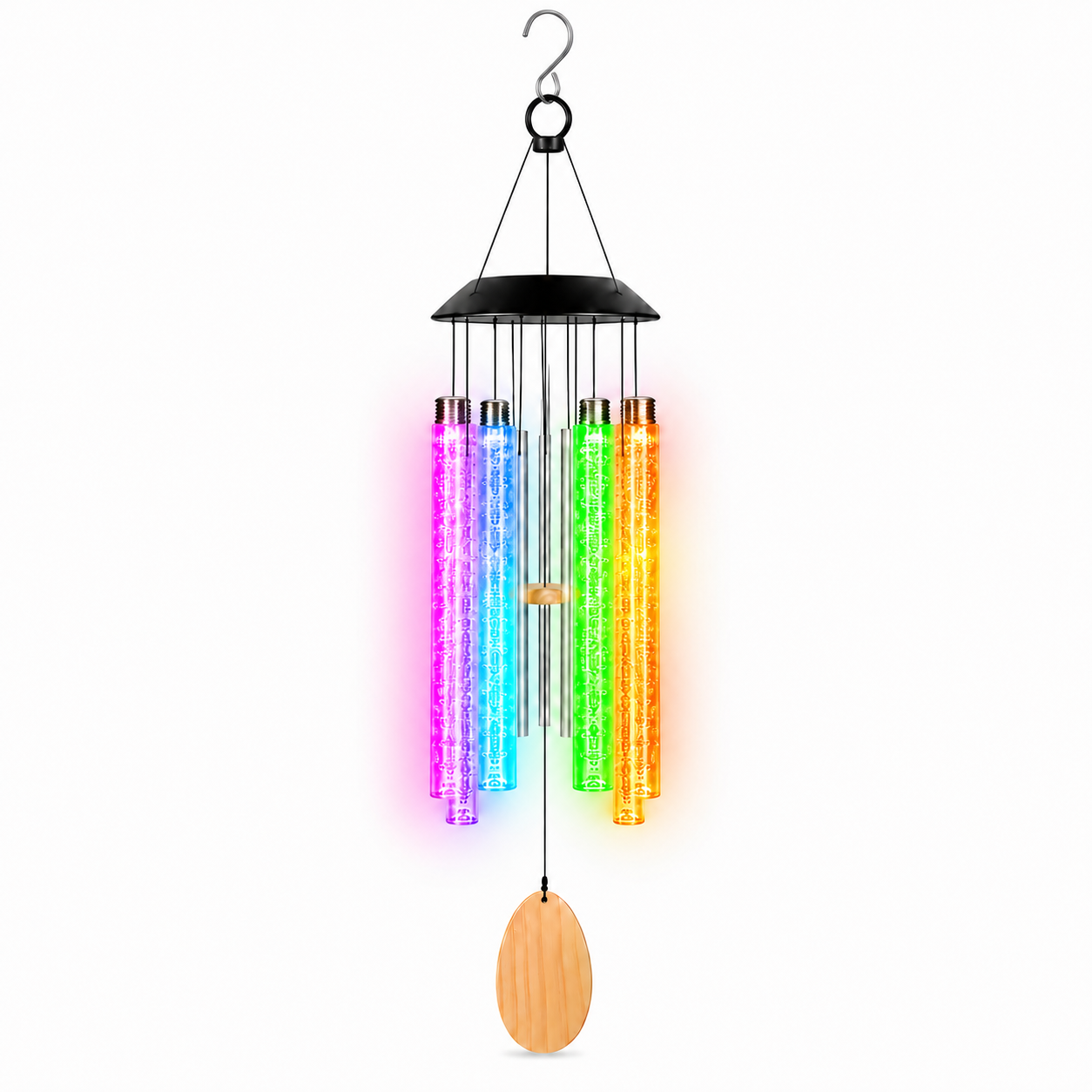 Nupedyvoc color-changing solar wind chime with six illuminated acrylic tubes